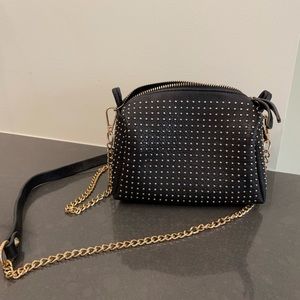 Faux leather Black and gold studded cross body purse